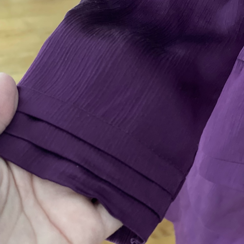 100% Silk Diane Von Furstenberg purple knee length ruffle dress sz 4 - Picture 5 of 8
